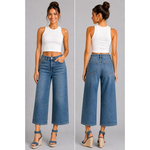 Westbound Denim - Westbound Quinn Wide-Leg Cropped Denim Jeans Medium Wash Cotton Sz 10 NWT